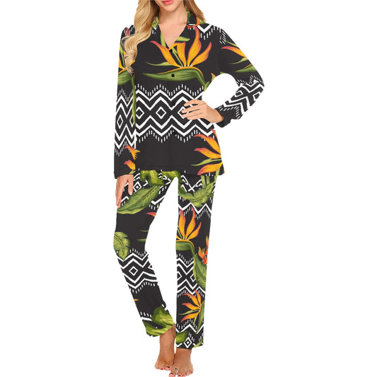 Bird Of Paradise Pattern Print Design BOP07 Women's Long Pajama Set
