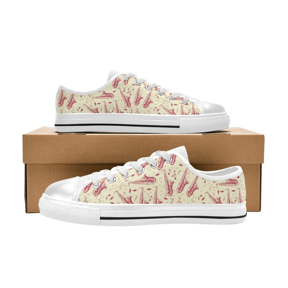 Saxophone Print Design LKS402 Women's White Low Top Shoes