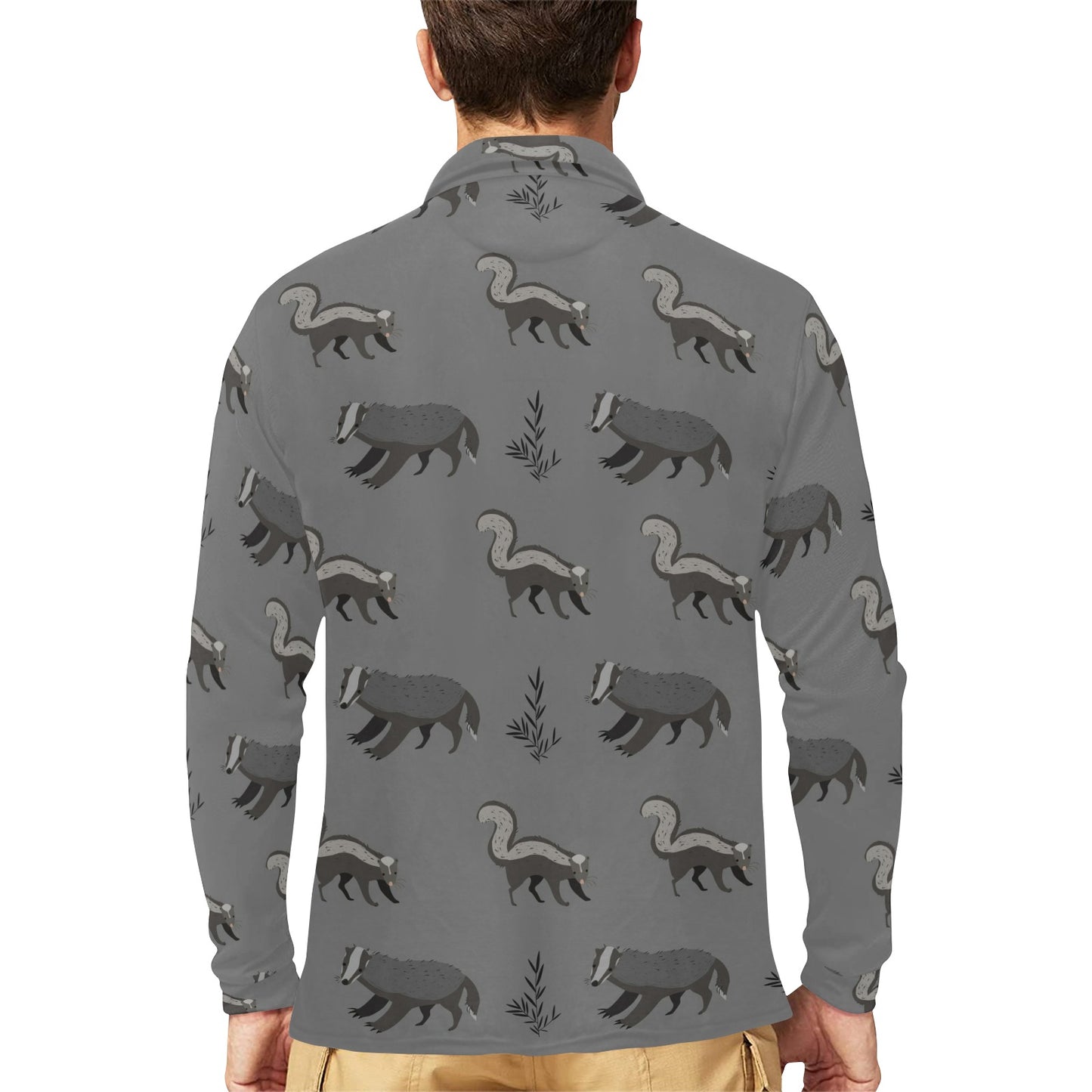Skunk Print Design LKS301 Long Sleeve Polo Shirt For Men's