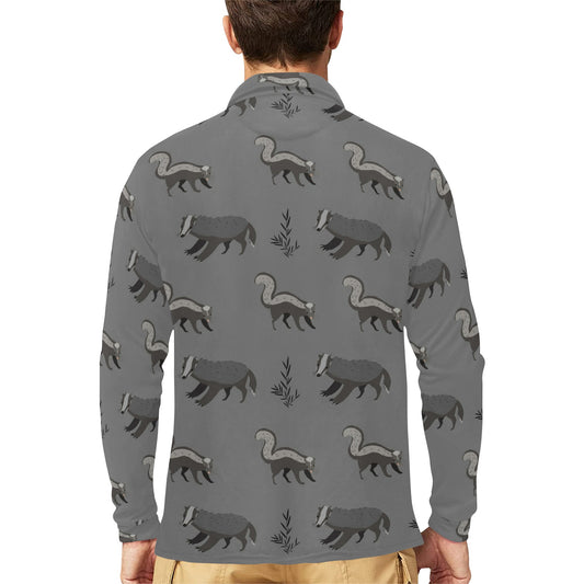 Skunk Print Design LKS301 Long Sleeve Polo Shirt For Men's