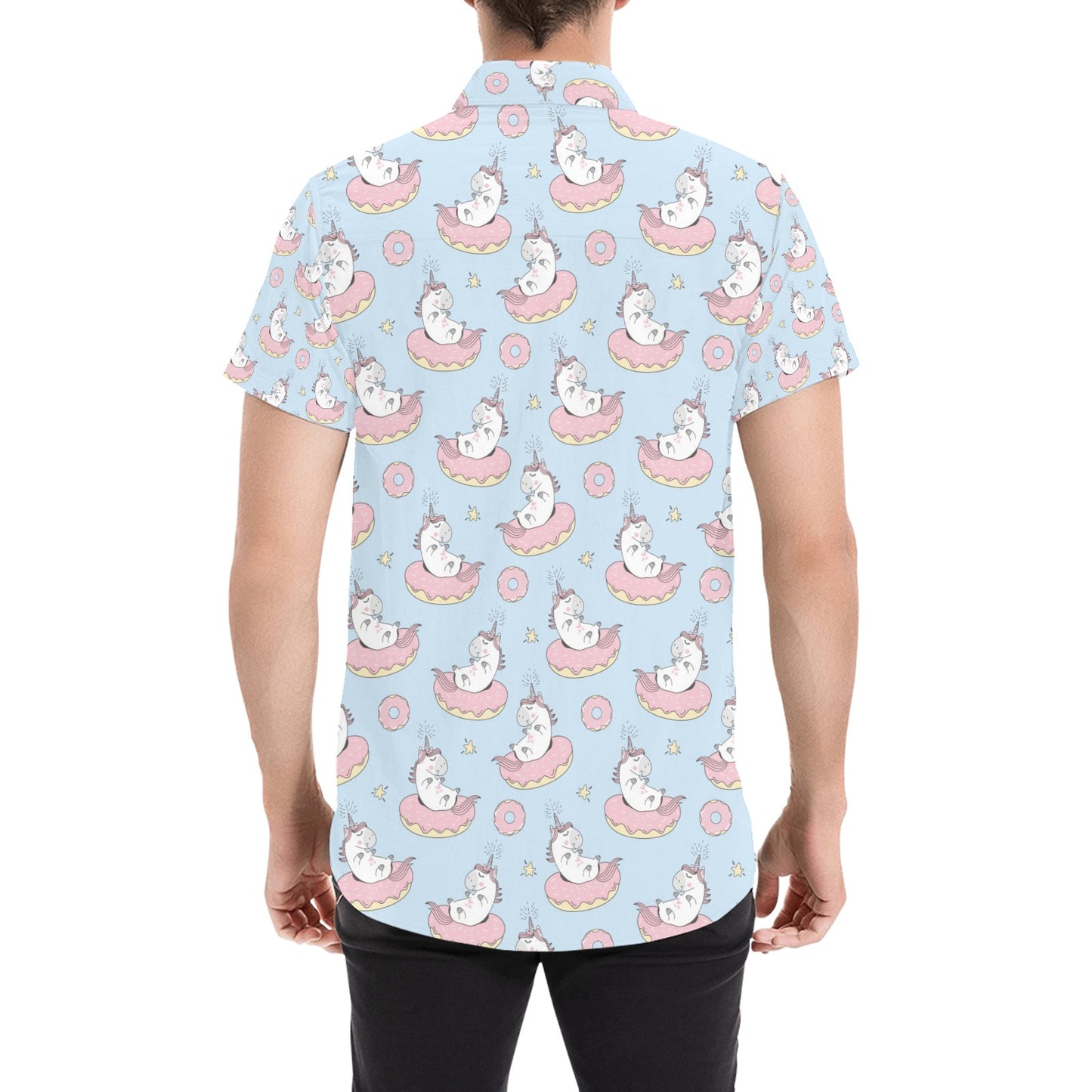 Unicorn Print Design LKS303 Men Short Sleeve Button Up Shirt