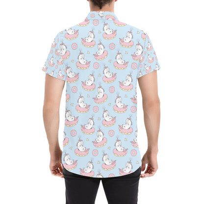 Unicorn Print Design LKS303 Men Short Sleeve Button Up Shirt