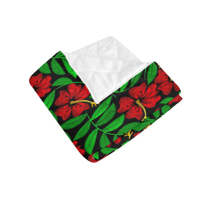 Red Hibiscus Embroidered Pattern Print Design HB03 Premium Quilt