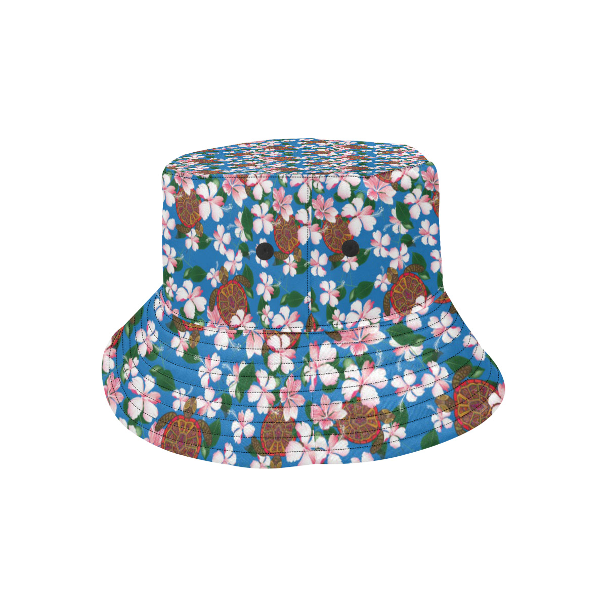 Sea Turtle Pink Hibiscus Hawaiian Print Unisex Bucket Hat