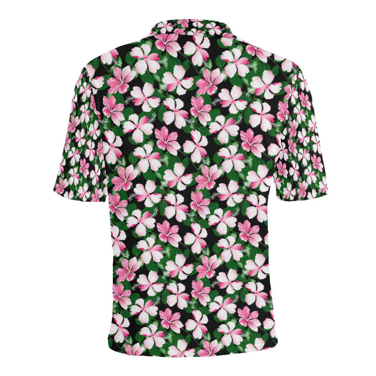 Hibiscus Pink Flower Hawaiian Print Men Polo Shirt