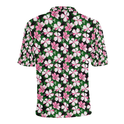 Hibiscus Pink Flower Hawaiian Print Men Polo Shirt