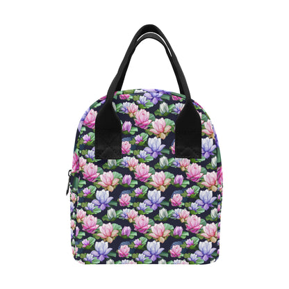 Lotus Flower Print Design Insulated Lunch Bag