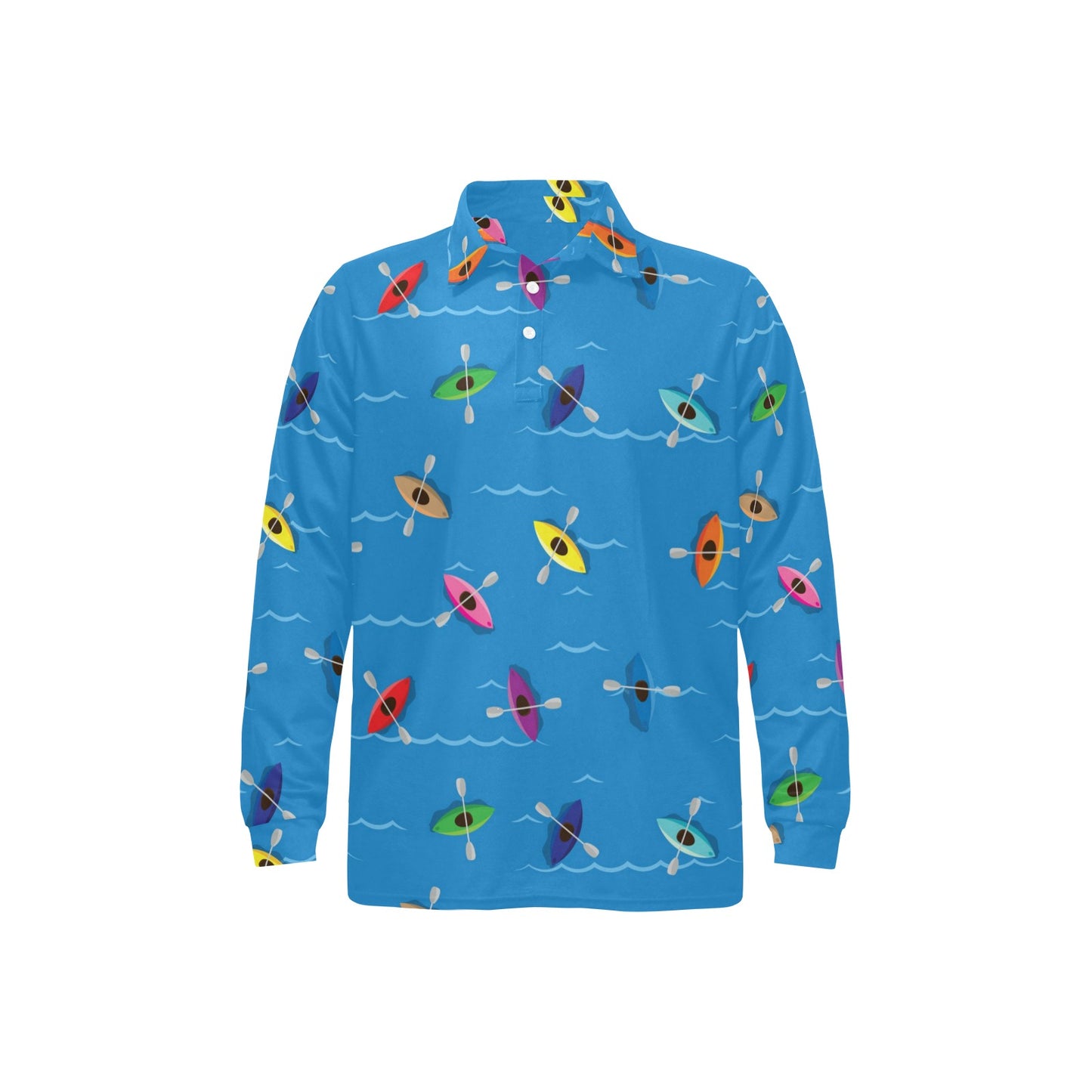 Kayak Pattern Print Design 03 Long Sleeve Polo Shirt For Men's