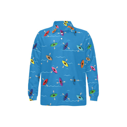 Kayak Pattern Print Design 03 Long Sleeve Polo Shirt For Men's