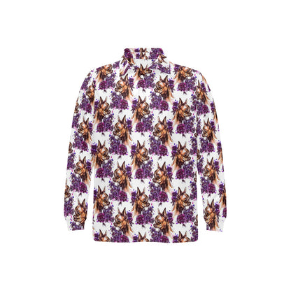 Chihuahua Purple Floral Long Sleeve Polo Shirt For Men's