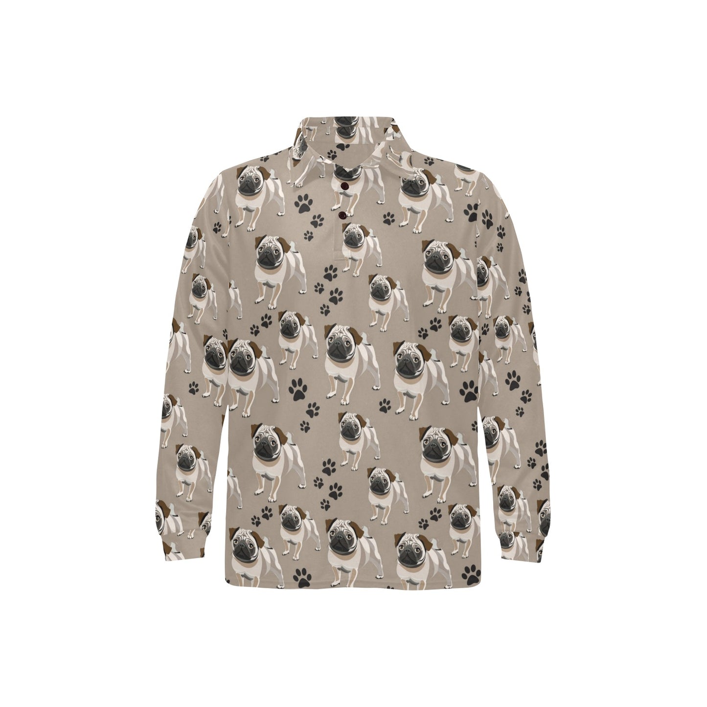 Pug Pattern Print Design A04 Long Sleeve Polo Shirt For Men's