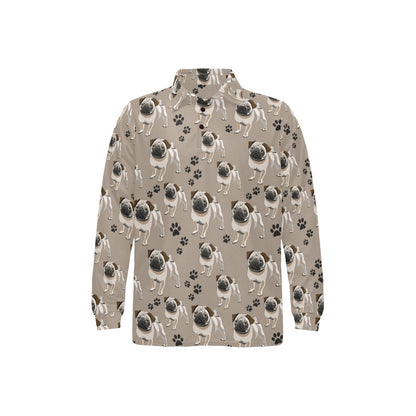 Pug Pattern Print Design A04 Long Sleeve Polo Shirt For Men's
