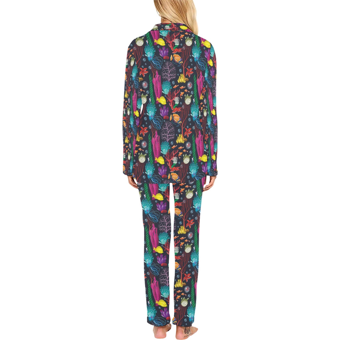 Underwater Cute Print Design LKS303 Women's Long Pajama Set