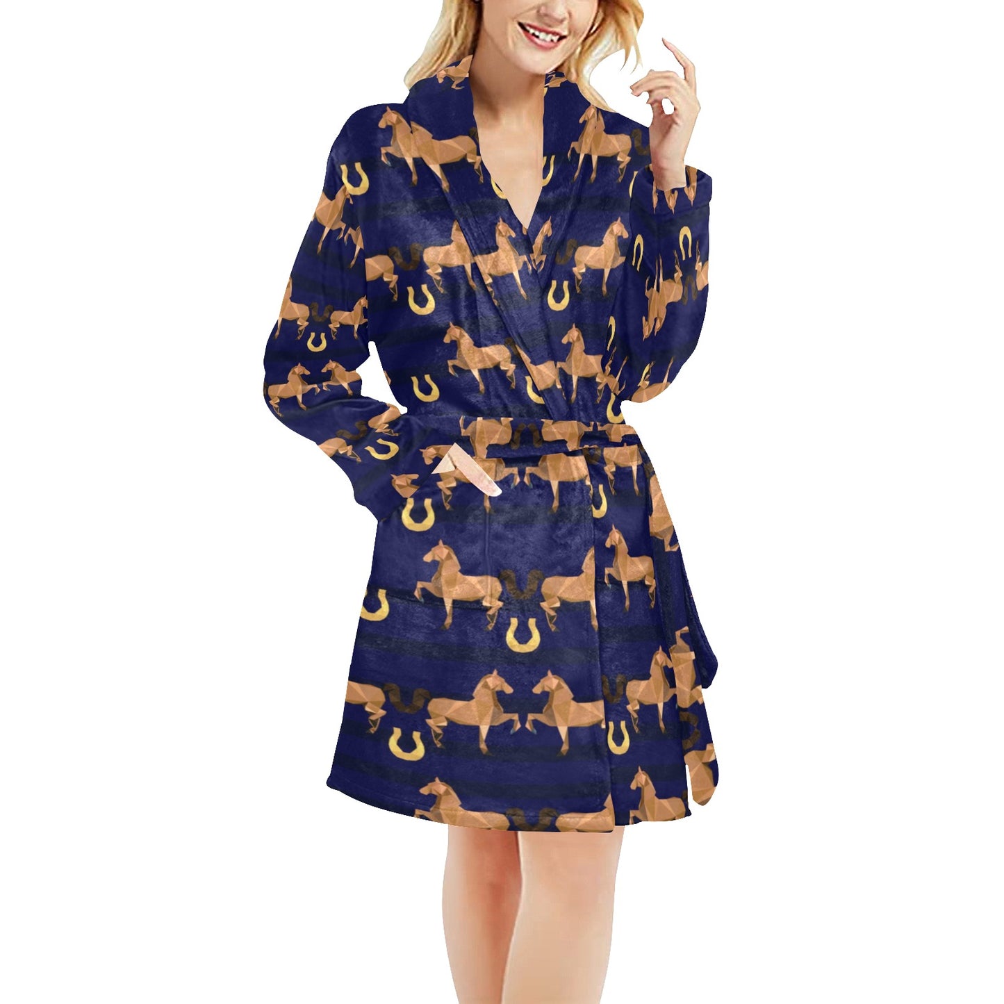 Horse Luxury Themed Pattern Print Women's Fleece Robe