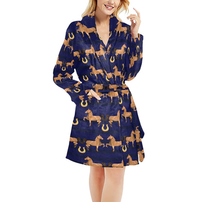 Horse Luxury Themed Pattern Print Women's Fleece Robe