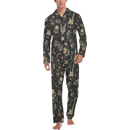 Rock and Roll Skull Pattern Print Design A03 Men's Long Pajama Set