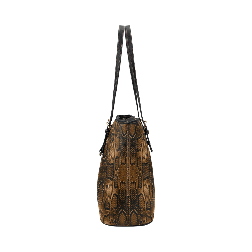 Snake Skin Brown Print Leather Tote Bag