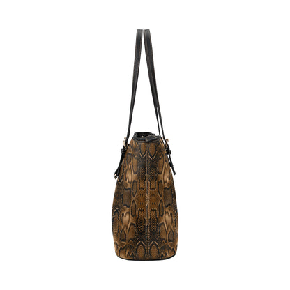 Snake Skin Brown Print Leather Tote Bag