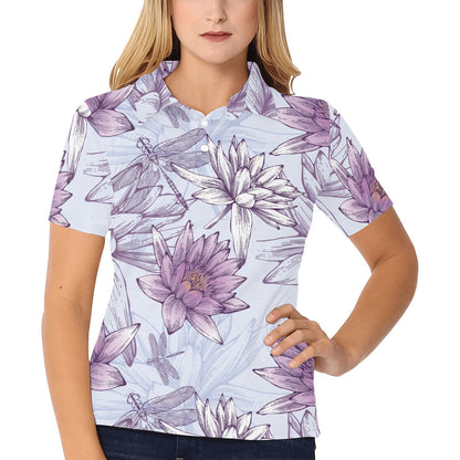 Water Lily Pattern Print Design WL01 Women's Polo Shirt