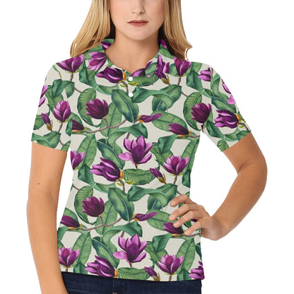 Magnolia Pattern Print Design MAG07 Women's Polo Shirt