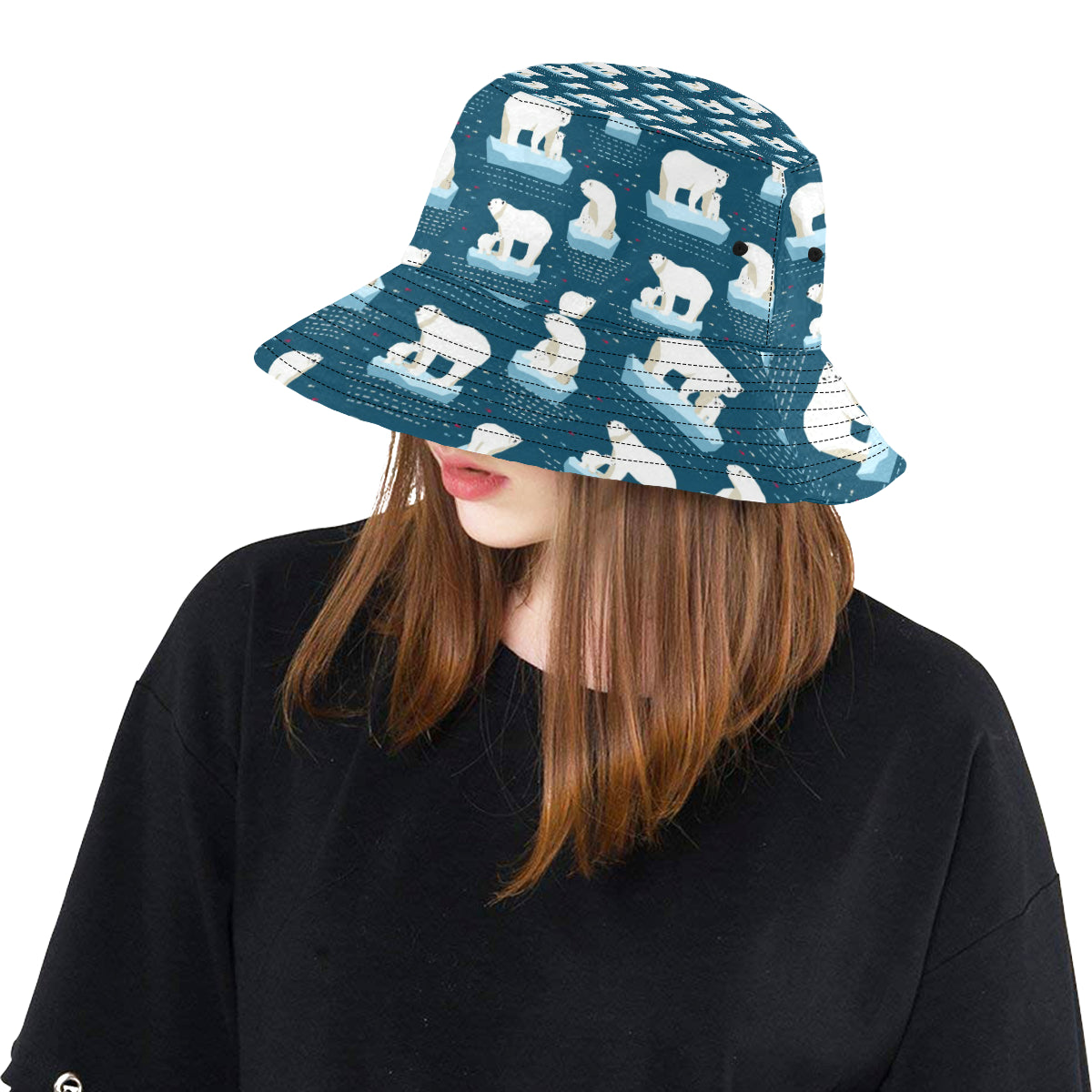 Polar Bear Pattern Print Design PB02 Unisex Bucket Hat