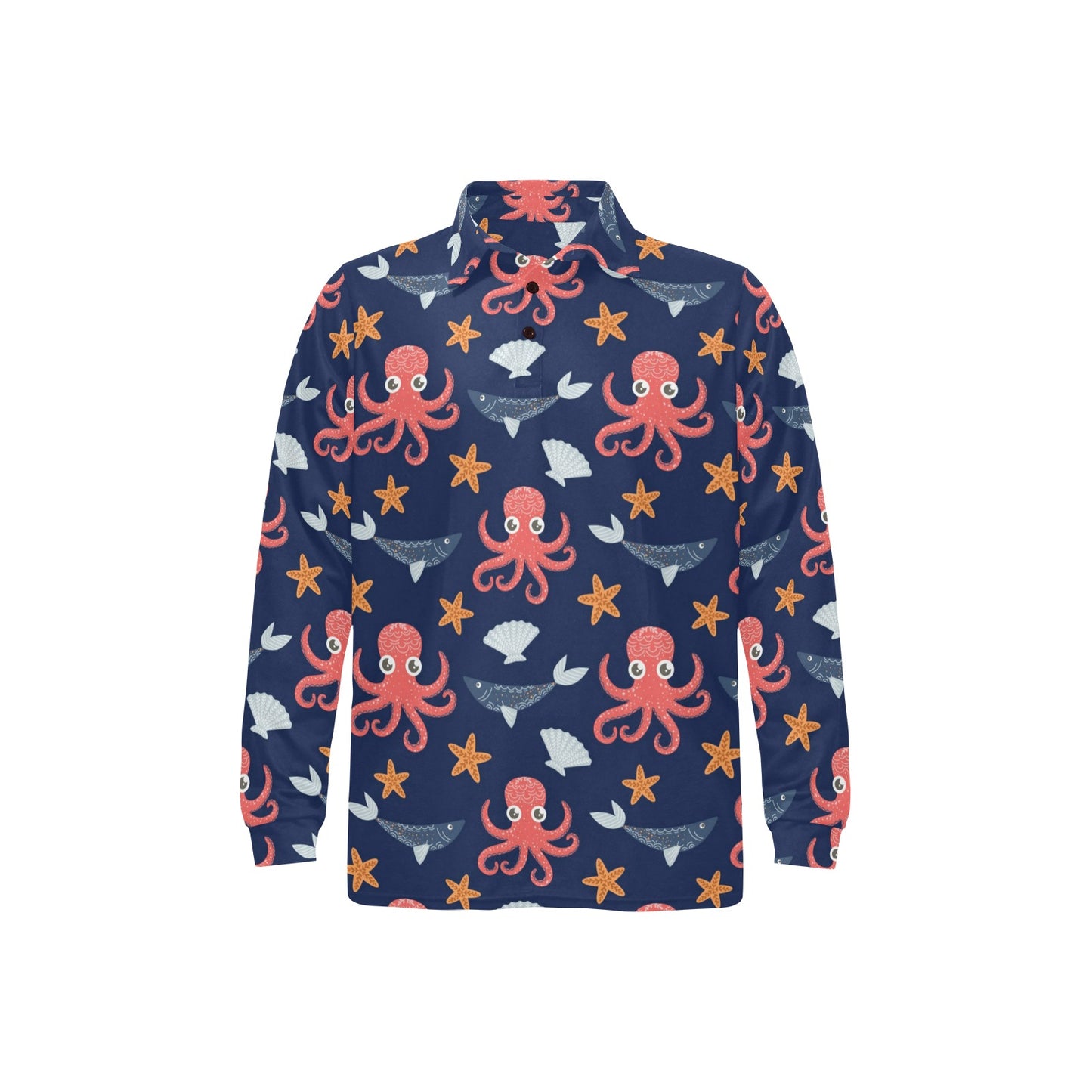 Octopus Pattern Print Design A04 Long Sleeve Polo Shirt For Men's