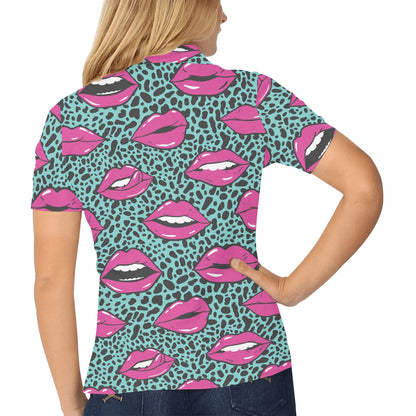 Lip Pattern Print Design 04 Women's Polo Shirt