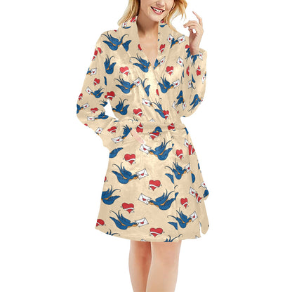 Swallow Bird Pattern Print Design 05 Women's Fleece Robe