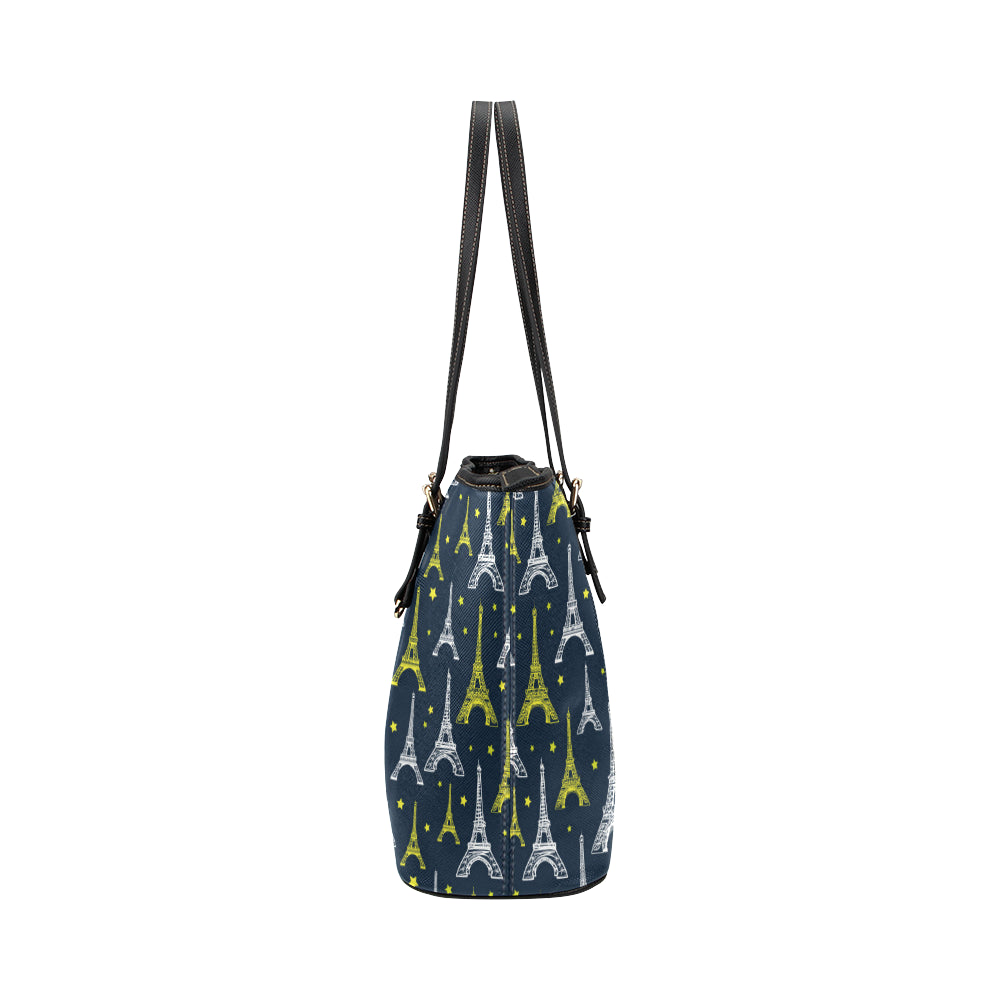 Eiffel Tower Star Print Leather Tote Bag