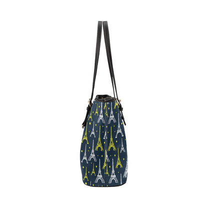 Eiffel Tower Star Print Leather Tote Bag
