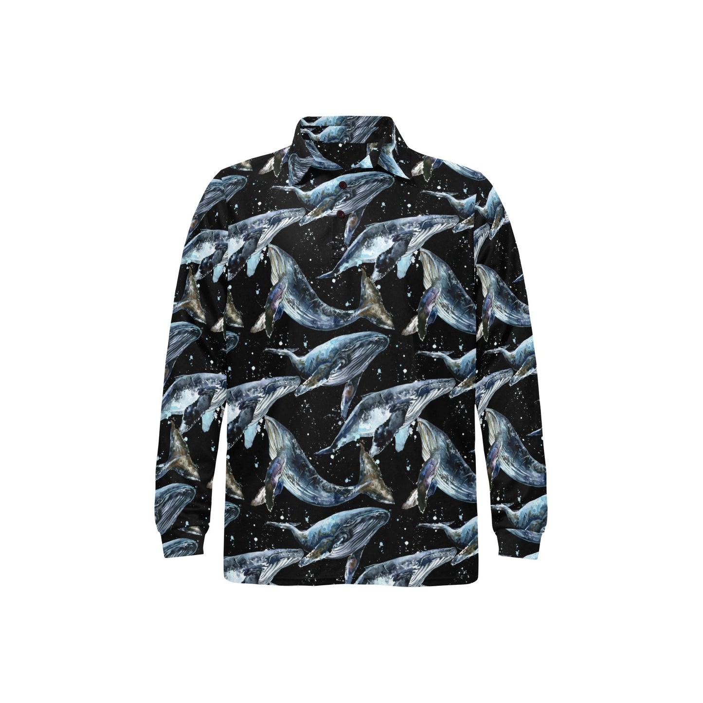 Humpback Whale Pattern Print Design 01 Long Sleeve Polo Shirt For Men's