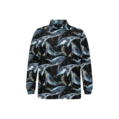 Humpback Whale Pattern Print Design 01 Long Sleeve Polo Shirt For Men's