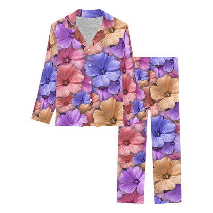 Colorful Geranium Pattern Women's Long Pajama Set