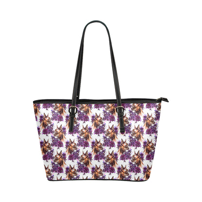 Chihuahua Purple Floral Leather Tote Bag