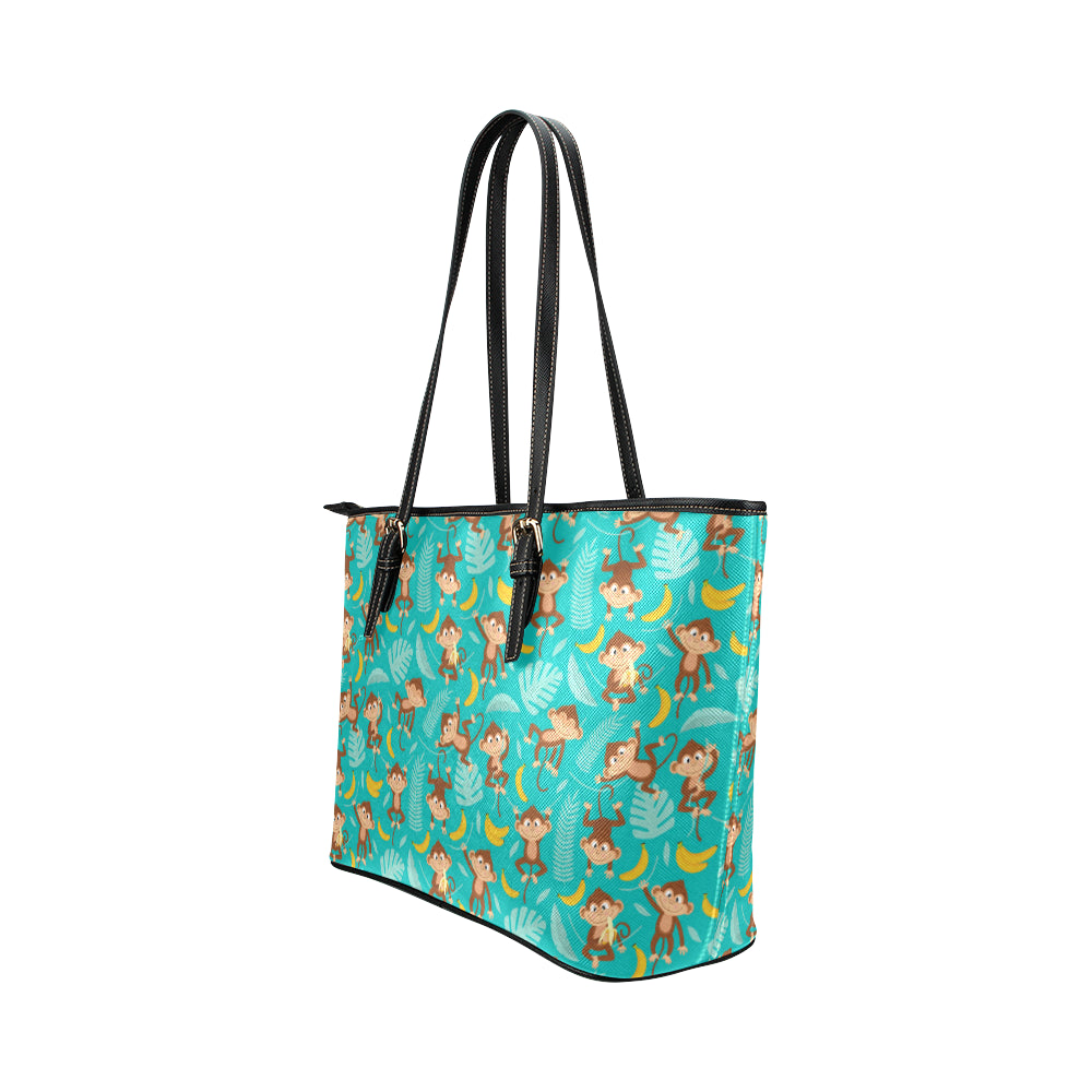 Monkey Happy Design Themed Print Leather Tote Bag