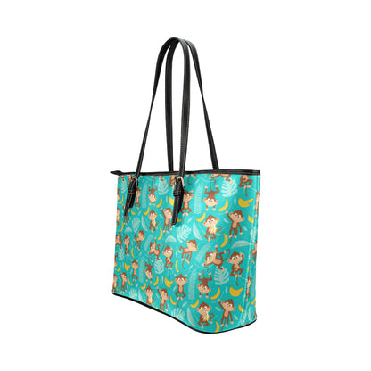 Monkey Happy Design Themed Print Leather Tote Bag