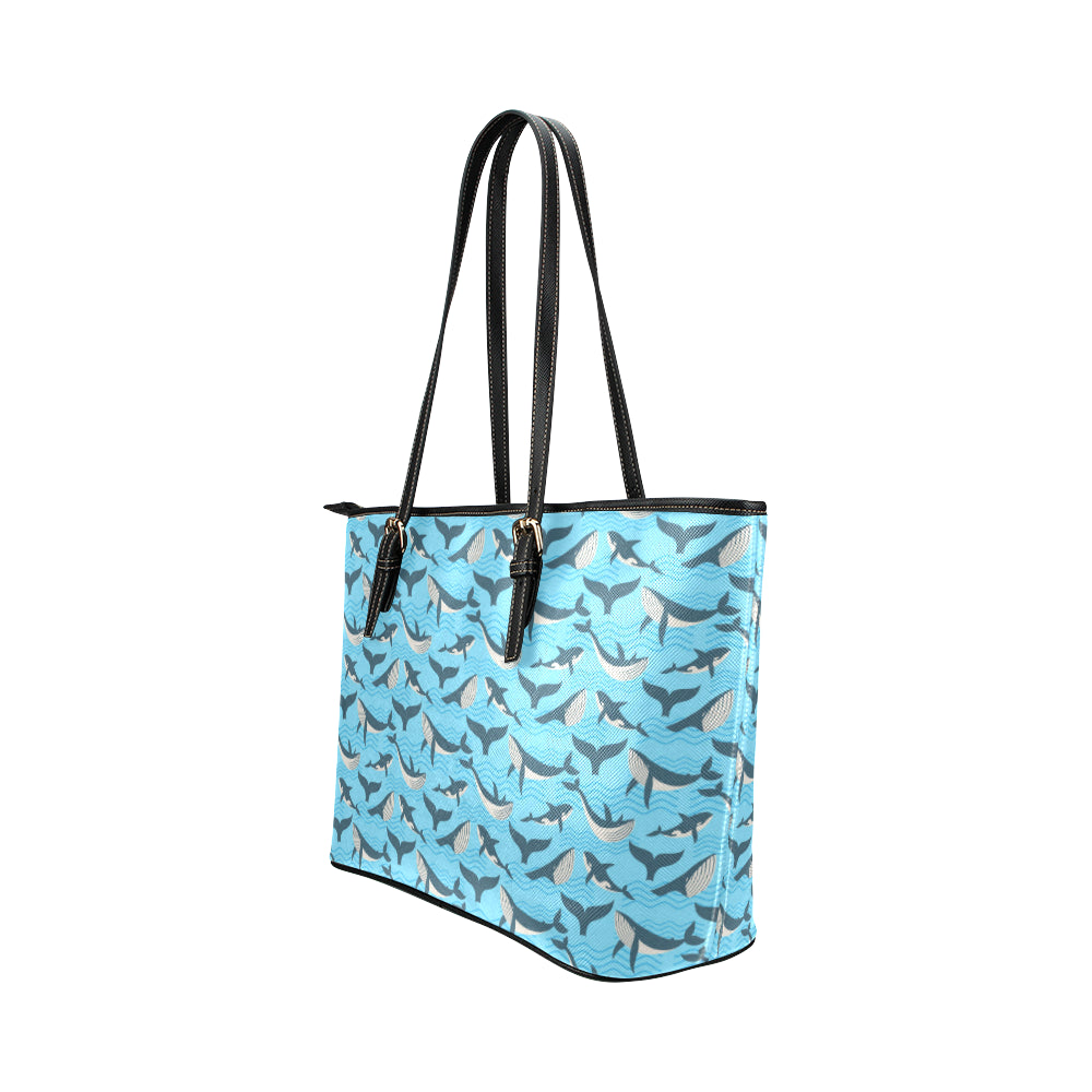 Whale Pattern Design Themed Print Leather Tote Bag