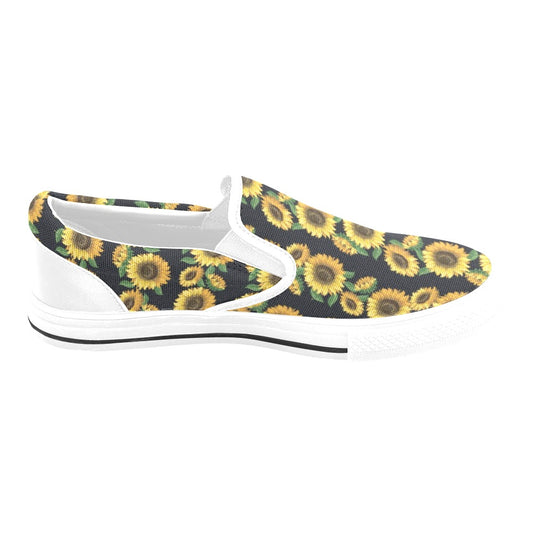 Sunflower Print Design LKS306 White Slip Ons Canvas Women's Shoes
