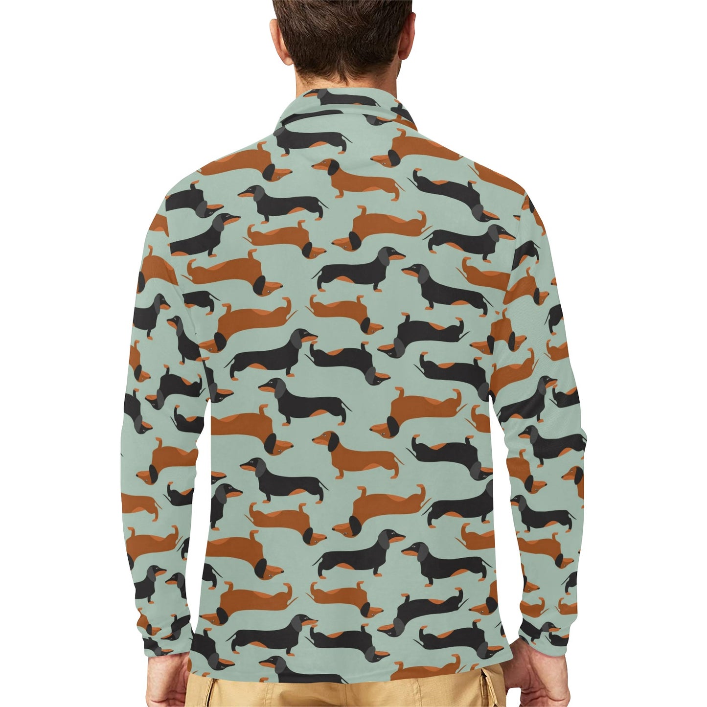 Dachshund Cute Print Pattern Long Sleeve Polo Shirt For Men's