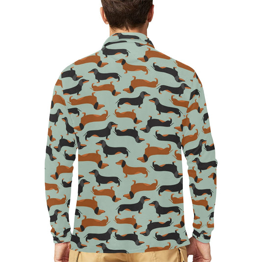 Dachshund Cute Print Pattern Long Sleeve Polo Shirt For Men's