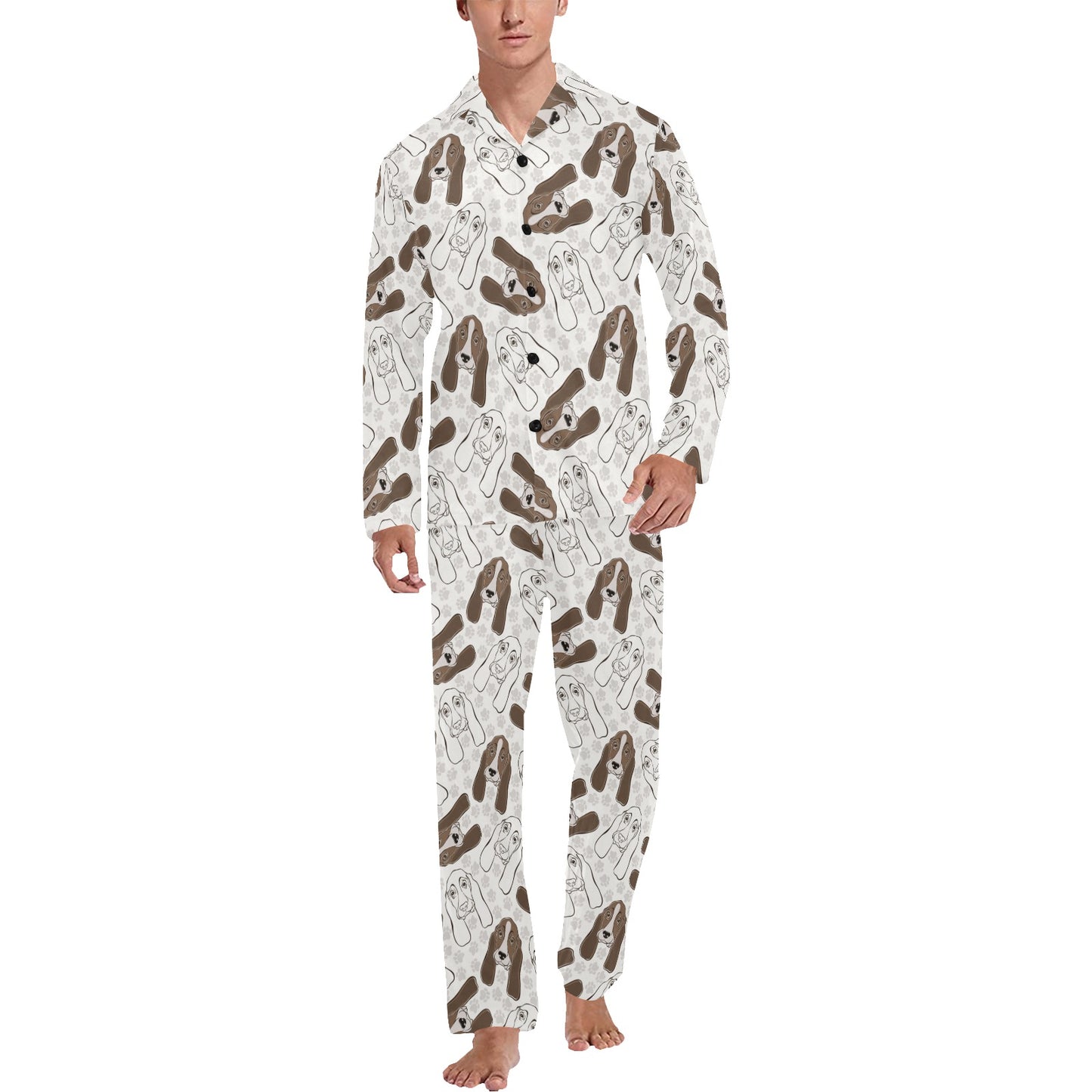 Basset Hound Pattern Print Design 01 Men's Long Pajama Set