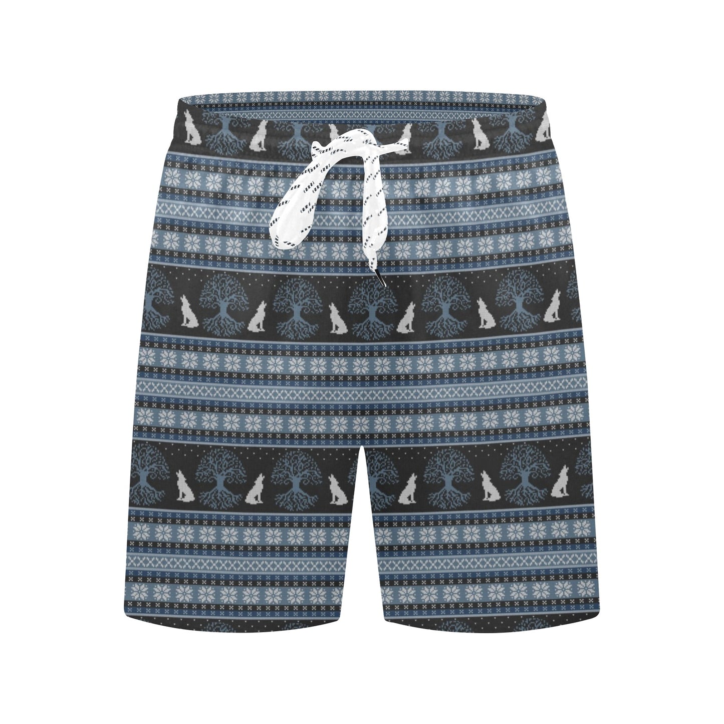 Wolf Tree of Life Knit Design Print Men's Swim Trunks Beach Shorts