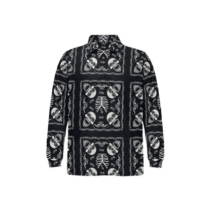 Bandana Skull Black White Print Design LKS306 Long Sleeve Polo Shirt For Men's