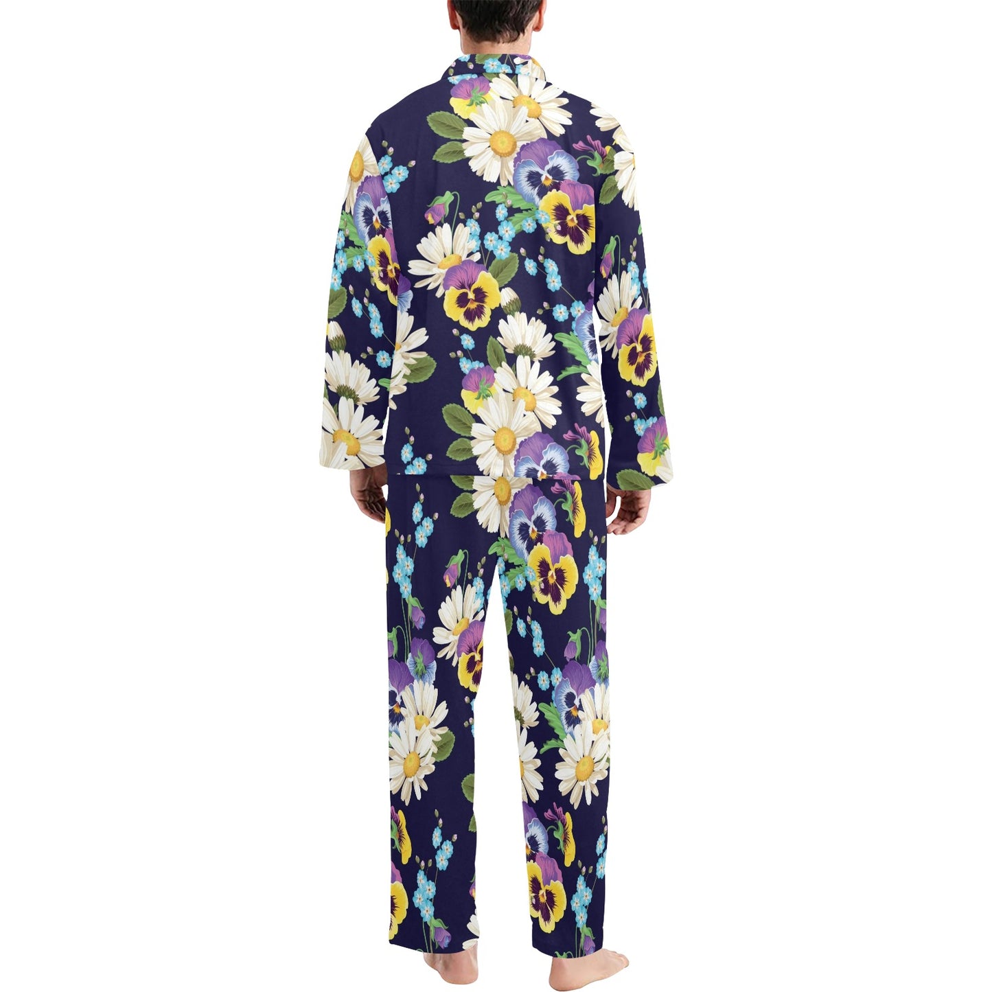 Pansy Pattern Print Design PS03 Men's Long Pajama Set
