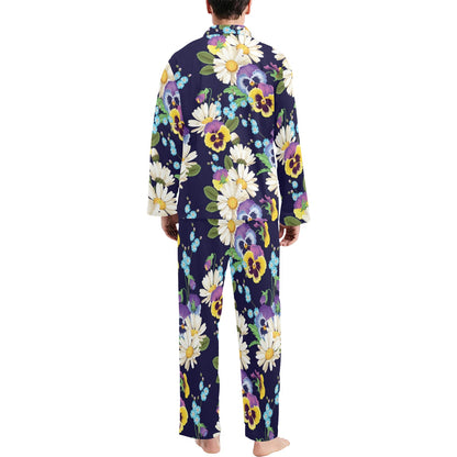 Pansy Pattern Print Design PS03 Men's Long Pajama Set