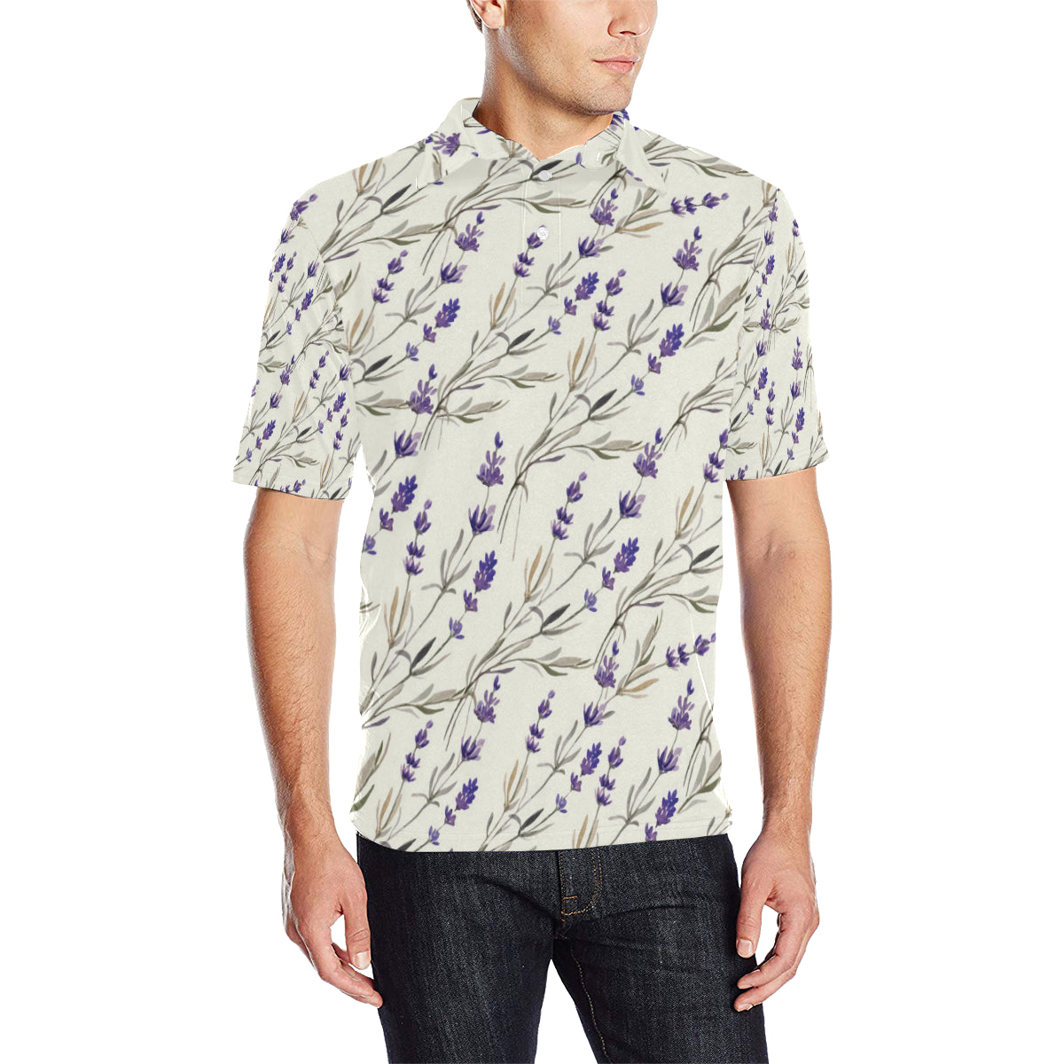 Lavender Pattern Print Design 01 Men Polo Shirt