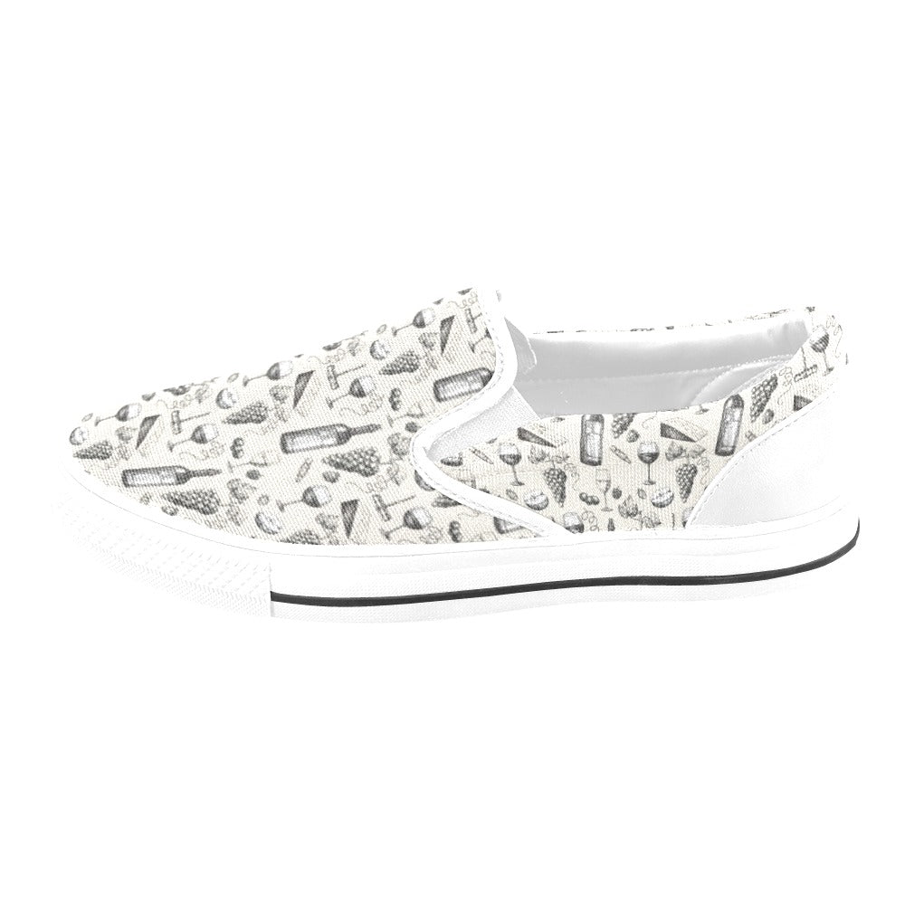 Wine Themed Print Design LKS306 White Slip Ons Canvas Women's Shoes