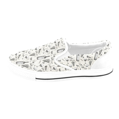 Wine Themed Print Design LKS306 White Slip Ons Canvas Women's Shoes