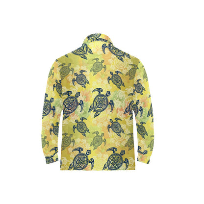 Hawaiian Turtle Tribal Design Print Long Sleeve Polo Shirt For Men's