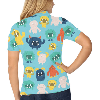 Monster Cartoon Pattern Print Design 03 Women's Polo Shirt